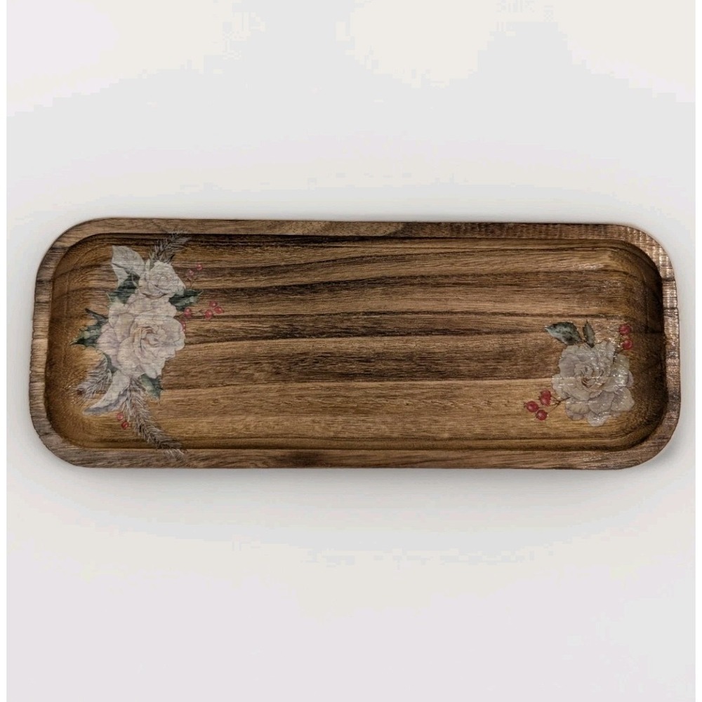 Rectangle Decorative Wooden Tray w Decoupaged Roses tableware decor 14" X 5"